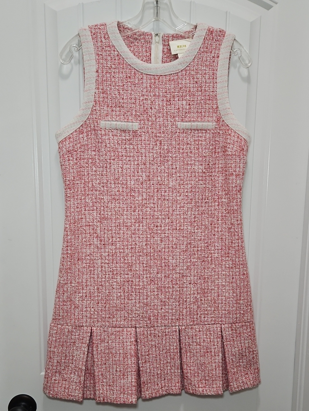 Maeve Anthropologie Pink Tweed Sleeveless Mini Dress Small Feminine Career